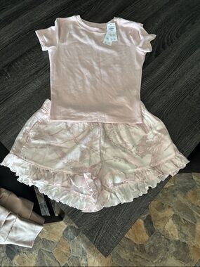 Hollister Light Pink Short Sleeve Top & Ruffle Sleep Shorts Set